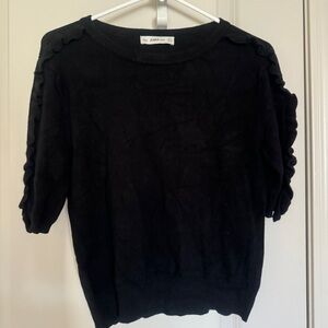 Zara Knit Women’s 3/4 Ruffled Sleeves Black Pullover Sweater size Medium